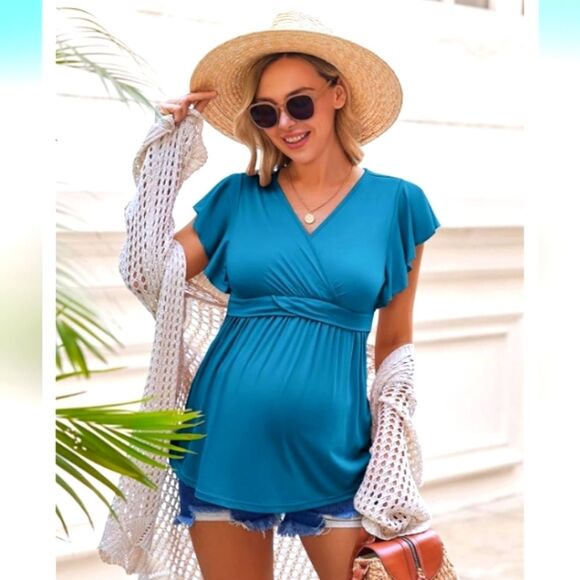 Maternity Shirt Short Sleeve Nursing Top V Neck Breastfeeding size S NWT - Picture 1 of 10